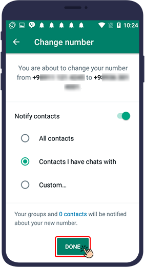 تغییر شماره در واتساپ