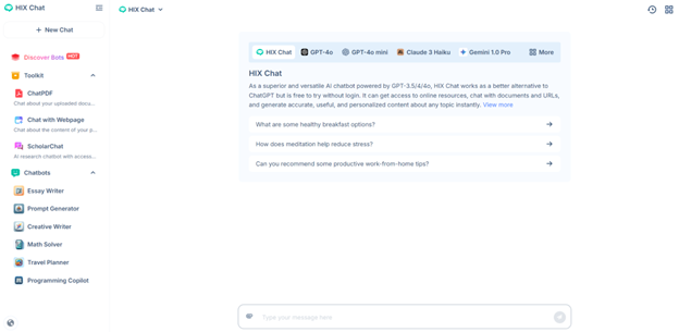 1. HIX Chat: The Premier No-Login and Free AI Chat Experience